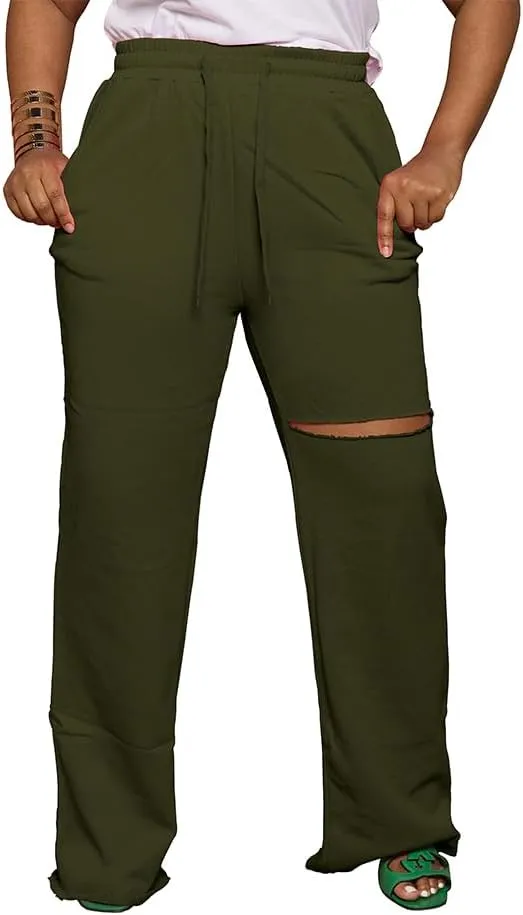 PINSV Wide Leg Pants for Women Drawstring Baggy Casual Sweatpants