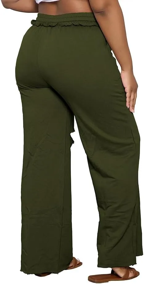 PINSV Wide Leg Pants for Women Drawstring Baggy Casual Sweatpants