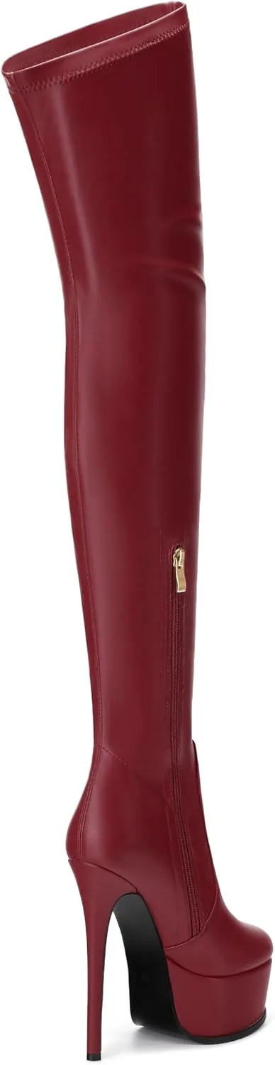 Platform Over The Knee Boots for Women Thigh High Stiletto Zipper Round Toe Long Boots Classic Sexy Fashion Tall Boots