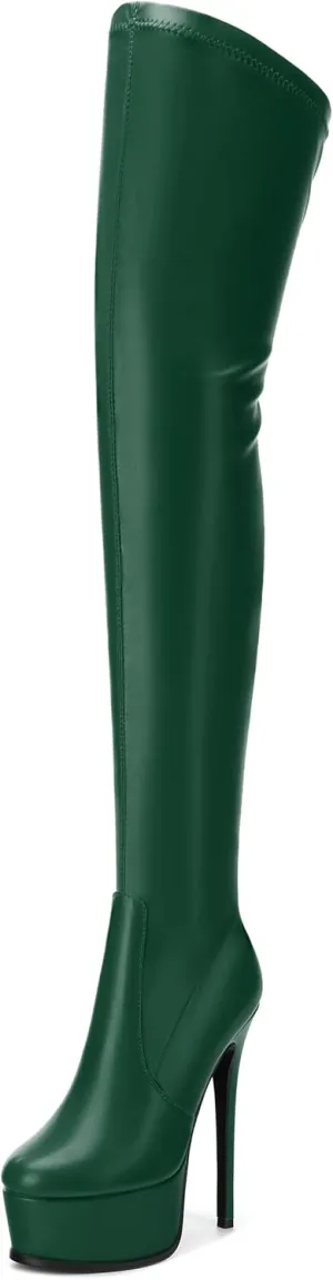 Platform Over The Knee Boots for Women Thigh High Stiletto Zipper Round Toe Long Boots Classic Sexy Fashion Tall Boots