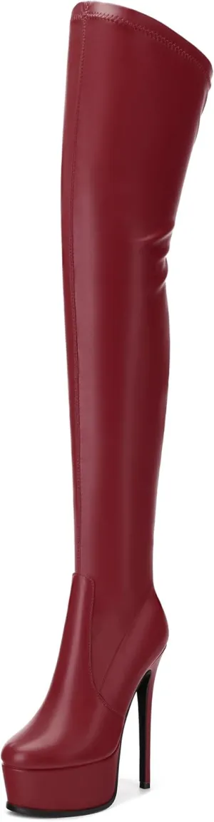 Platform Over The Knee Boots for Women Thigh High Stiletto Zipper Round Toe Long Boots Classic Sexy Fashion Tall Boots