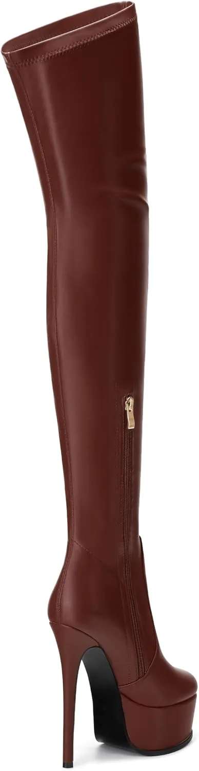 Platform Over The Knee Boots for Women Thigh High Stiletto Zipper Round Toe Long Boots Classic Sexy Fashion Tall Boots
