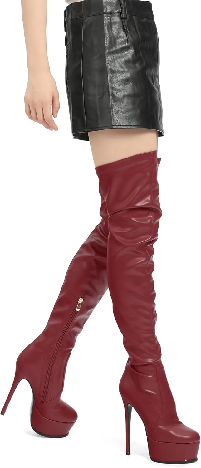 Platform Over The Knee Boots for Women Thigh High Stiletto Zipper Round Toe Long Boots Classic Sexy Fashion Tall Boots