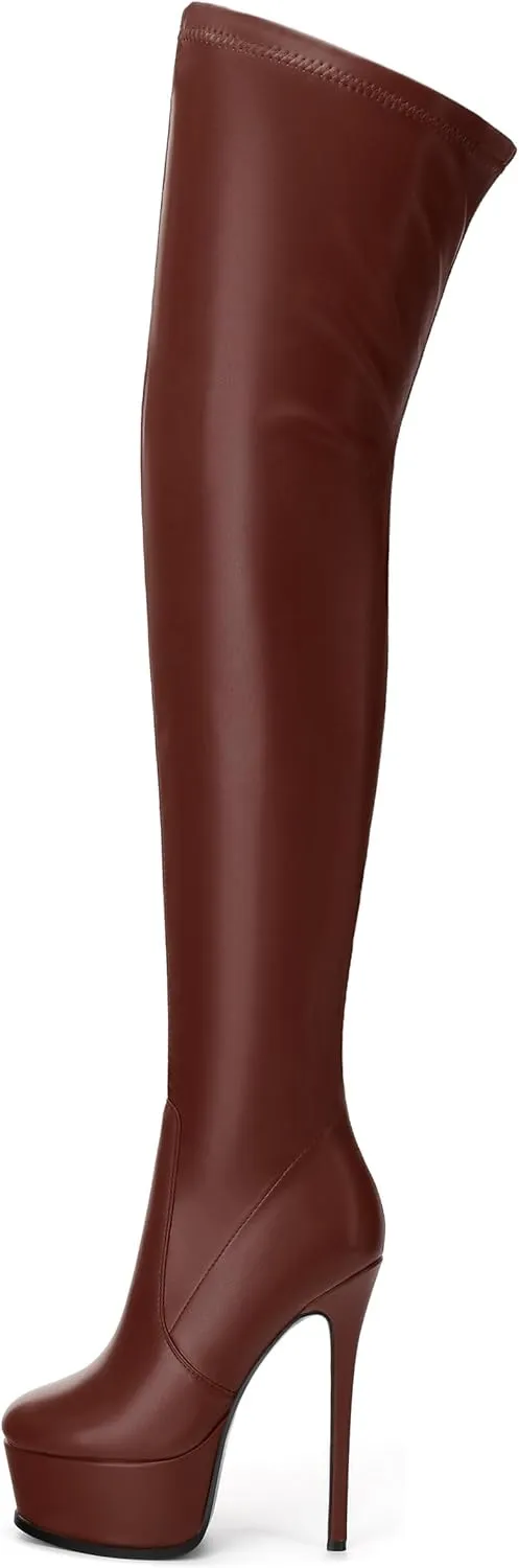 Platform Over The Knee Boots for Women Thigh High Stiletto Zipper Round Toe Long Boots Classic Sexy Fashion Tall Boots