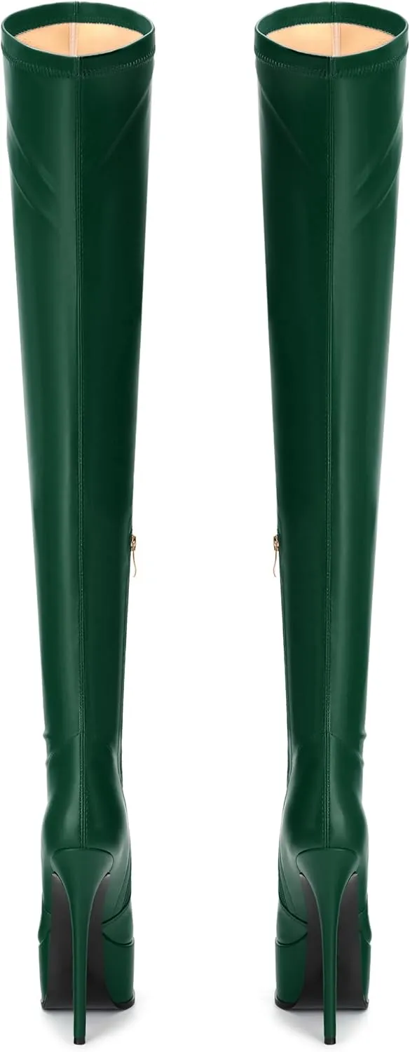 Platform Over The Knee Boots for Women Thigh High Stiletto Zipper Round Toe Long Boots Classic Sexy Fashion Tall Boots