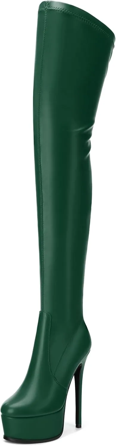 Platform Over The Knee Boots for Women Thigh High Stiletto Zipper Round Toe Long Boots Classic Sexy Fashion Tall Boots