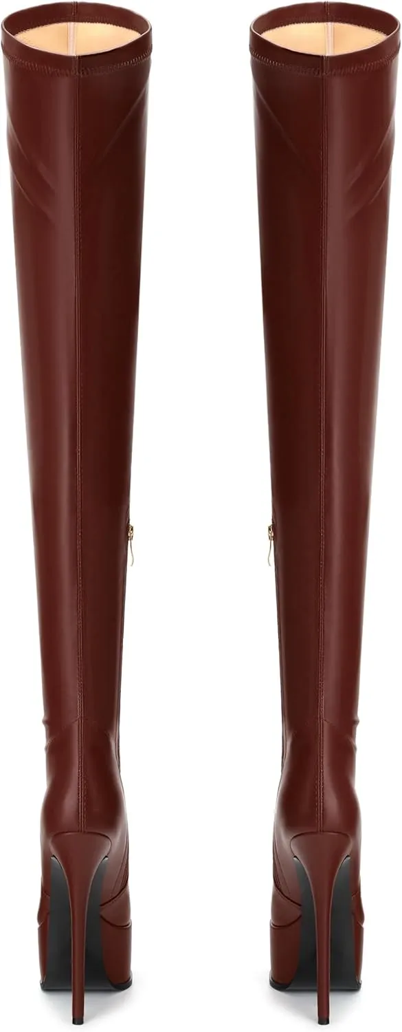 Platform Over The Knee Boots for Women Thigh High Stiletto Zipper Round Toe Long Boots Classic Sexy Fashion Tall Boots