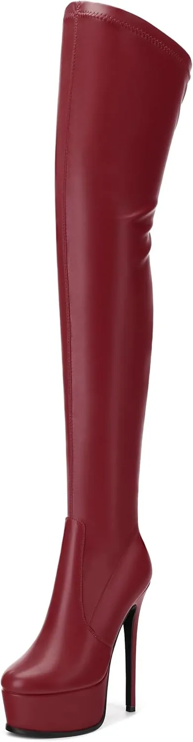 Platform Over The Knee Boots for Women Thigh High Stiletto Zipper Round Toe Long Boots Classic Sexy Fashion Tall Boots