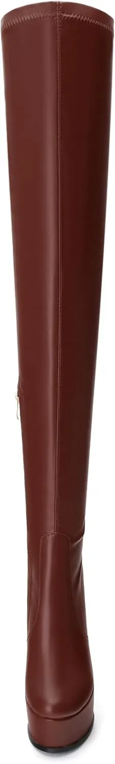 Platform Over The Knee Boots for Women Thigh High Stiletto Zipper Round Toe Long Boots Classic Sexy Fashion Tall Boots