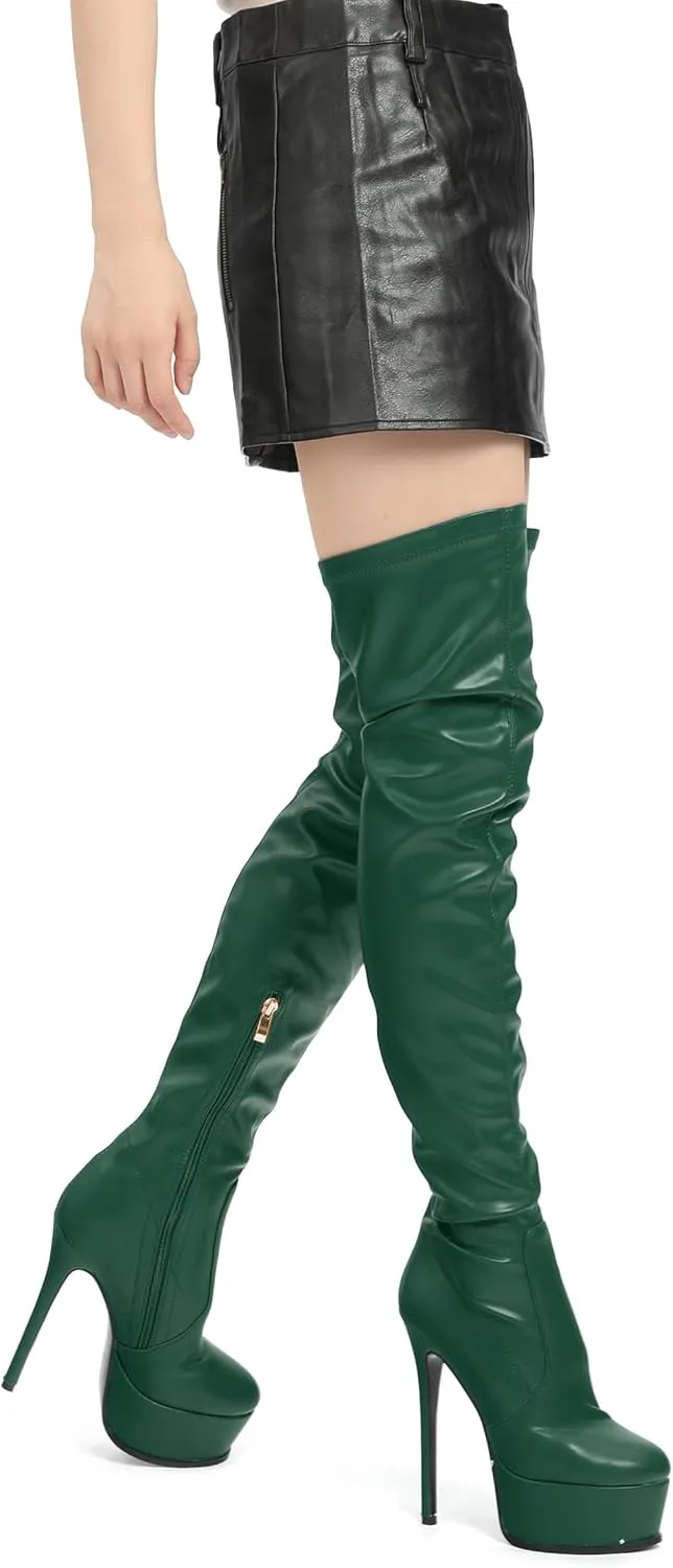 Platform Over The Knee Boots for Women Thigh High Stiletto Zipper Round Toe Long Boots Classic Sexy Fashion Tall Boots
