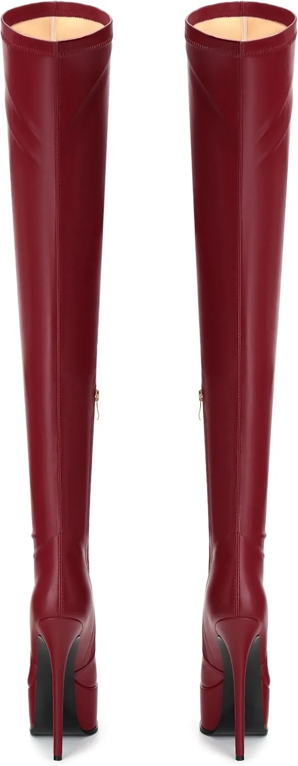 Platform Over The Knee Boots for Women Thigh High Stiletto Zipper Round Toe Long Boots Classic Sexy Fashion Tall Boots