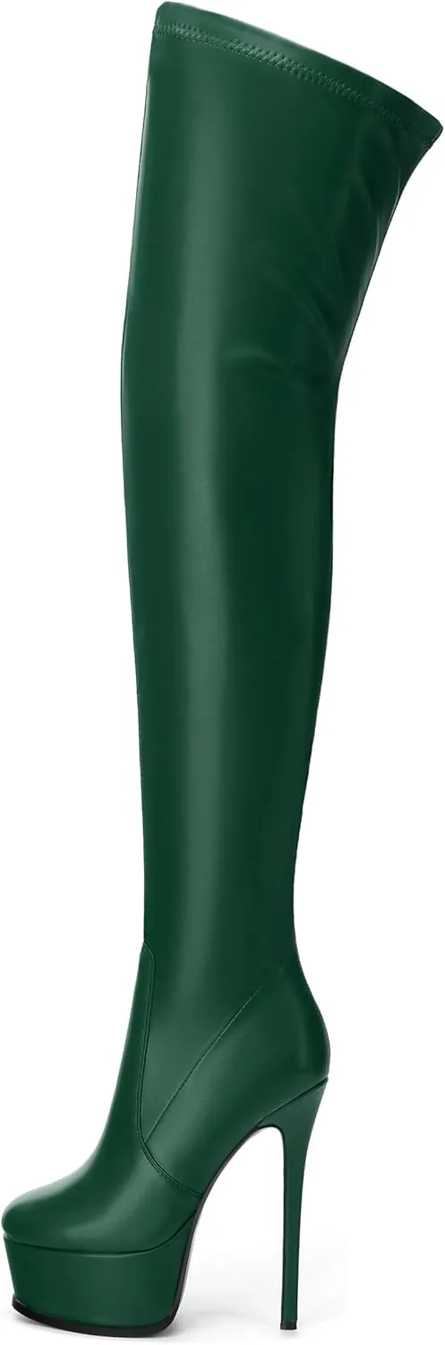 Platform Over The Knee Boots for Women Thigh High Stiletto Zipper Round Toe Long Boots Classic Sexy Fashion Tall Boots