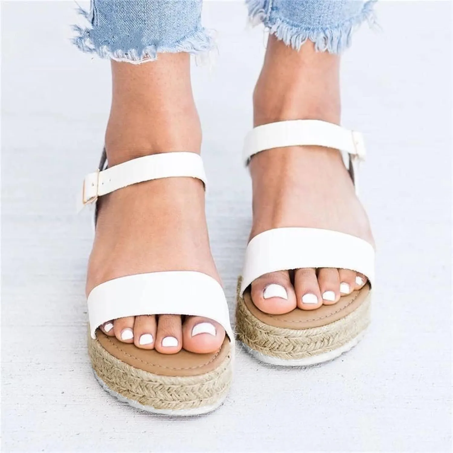 Platform Sandals Women Wedge Braided Platform Adjustable Ankle Band Breathable Beach Shoes Slip-Resistant Tread 2025 Spring and Summer Vacation