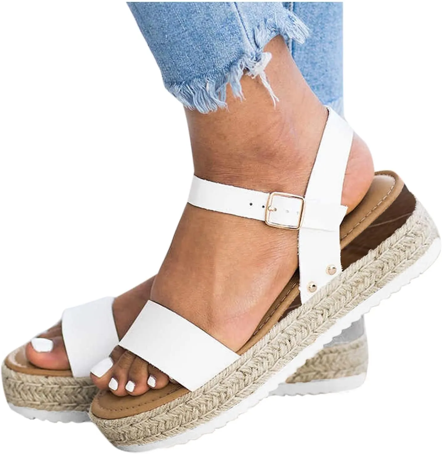 Platform Sandals Women Wedge Braided Platform Adjustable Ankle Band Breathable Beach Shoes Slip-Resistant Tread 2025 Spring and Summer Vacation