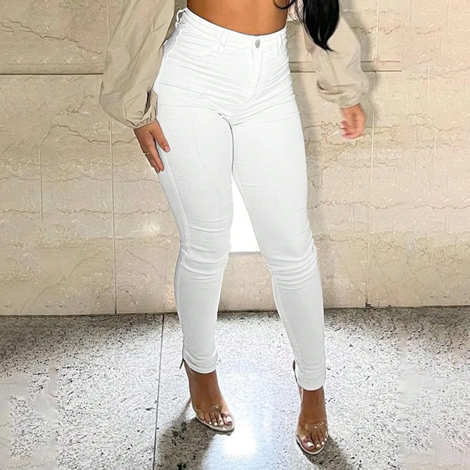 Plus Size Jeans for Curvy Women Skinny High Waisted Stretchy Denim Boyfriend Butt Lifting Stretch Jeans with Pockets