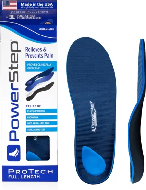 PowerStep ProTech Orthotic Insoles - Medical Grade Arch Support Inserts for Plantar Fasciitis Relief - Made in USA - Maximum Cushioning   ShockAbsorb Orthotics (M 8-8.5 W 10-10.5)