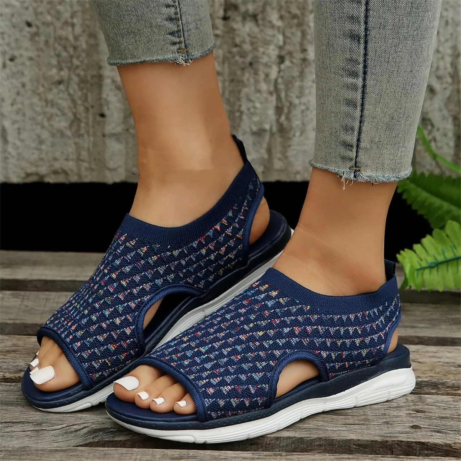 Premium Stretch Slingback Sports Sandals,Knit Thick Bottom Fish Mouth Casual Sandals Mesh Soft Sole Casual Women's Shoes,Summer Washable Slingback Orthopedic Knit Sandals Women