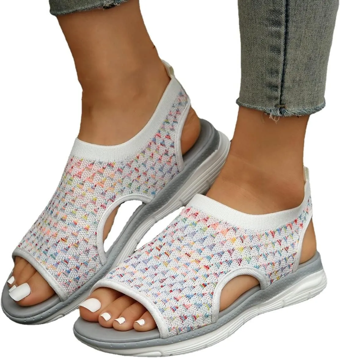 Premium Stretch Slingback Sports Sandals,Knit Thick Bottom Fish Mouth Casual Sandals Mesh Soft Sole Casual Women's Shoes,Summer Washable Slingback Orthopedic Knit Sandals Women