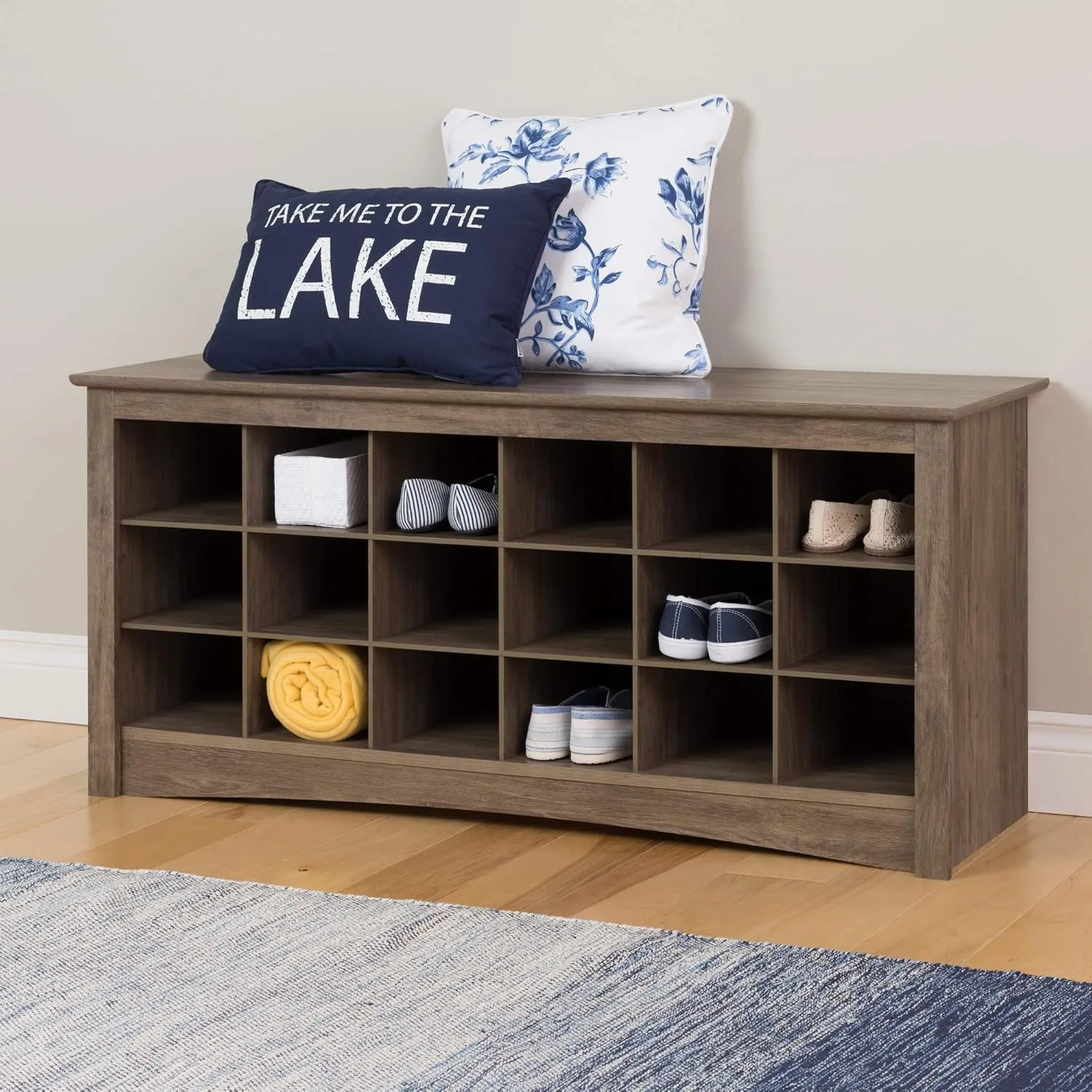 Prepac Entryway Shoe Cubbie Bench, unspecified, Drifted Gray