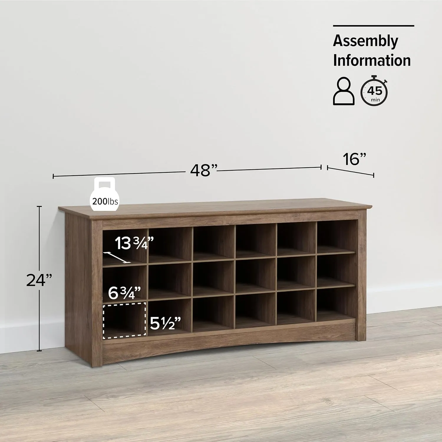 Prepac Entryway Shoe Cubbie Bench, unspecified, Drifted Gray