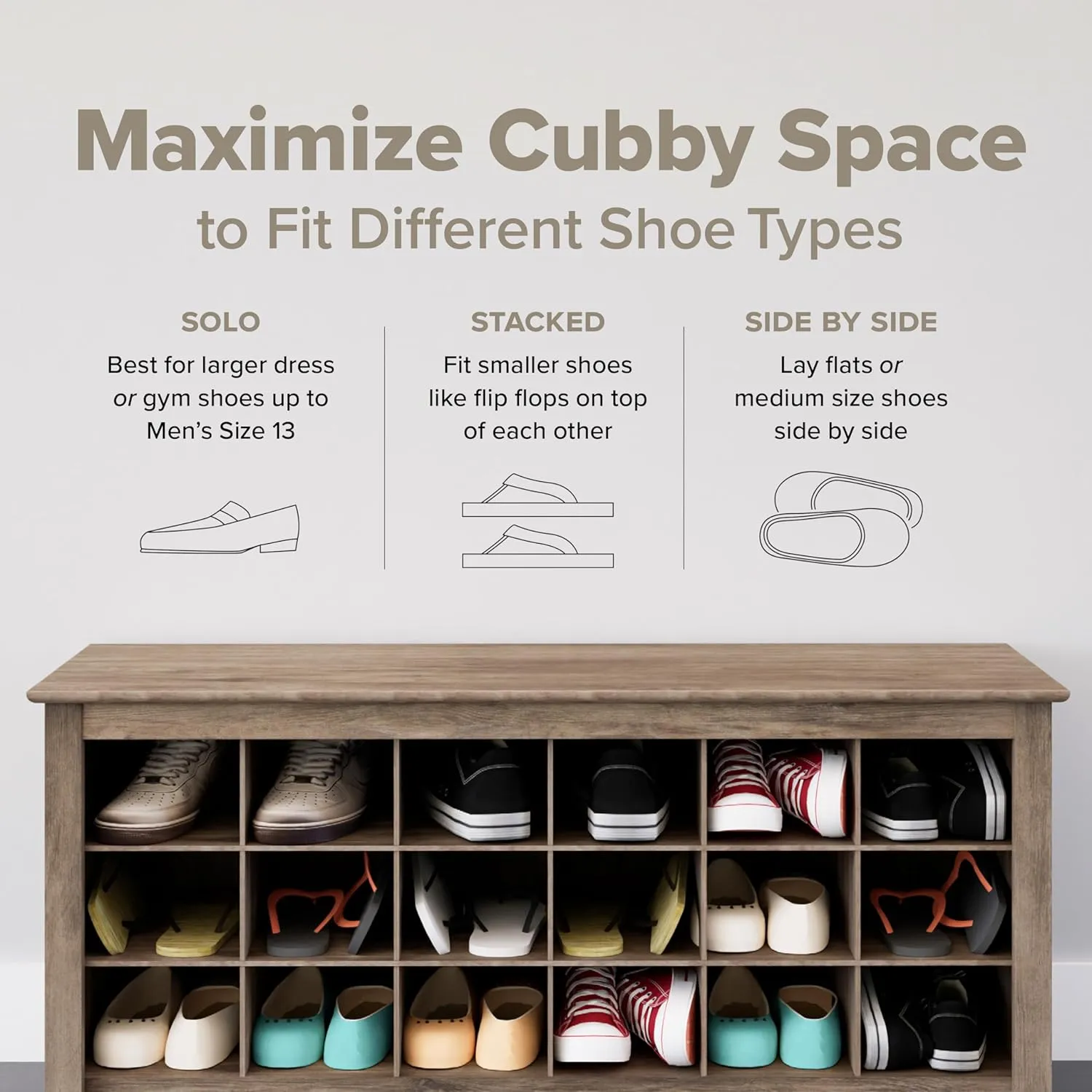 Prepac Entryway Shoe Cubbie Bench, unspecified, Drifted Gray