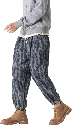 PRIJOUHE Mens Elastic Waist Drawstring Jeans Casual Stretchy Regular Fit Tapered Leg Distressed Jeans Pants