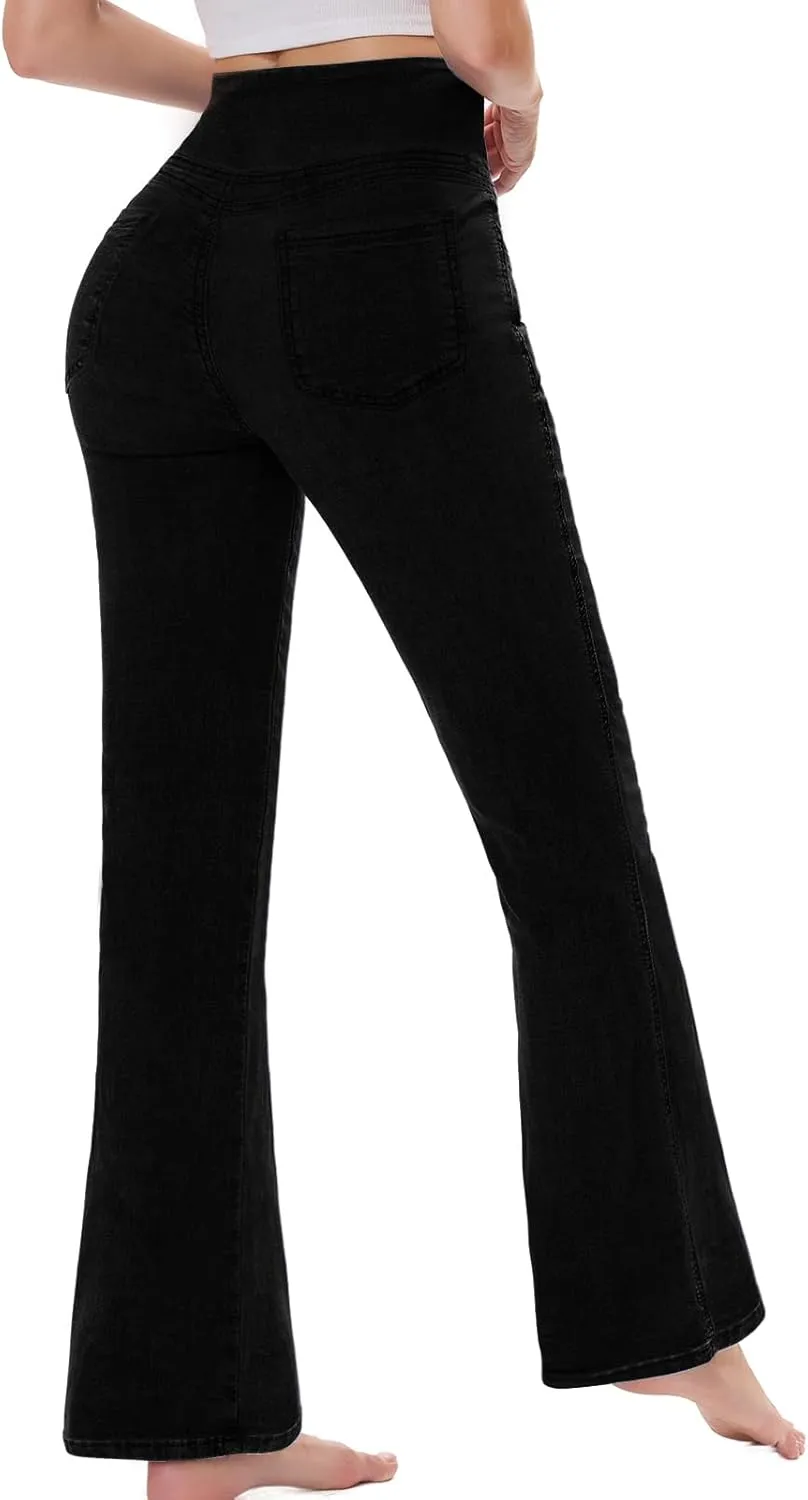 Pull on Flare Jeans for Women, Trendy Stretchy High Waisted Bell Bottom Skinny Boot Cut Jeans Legging for Women