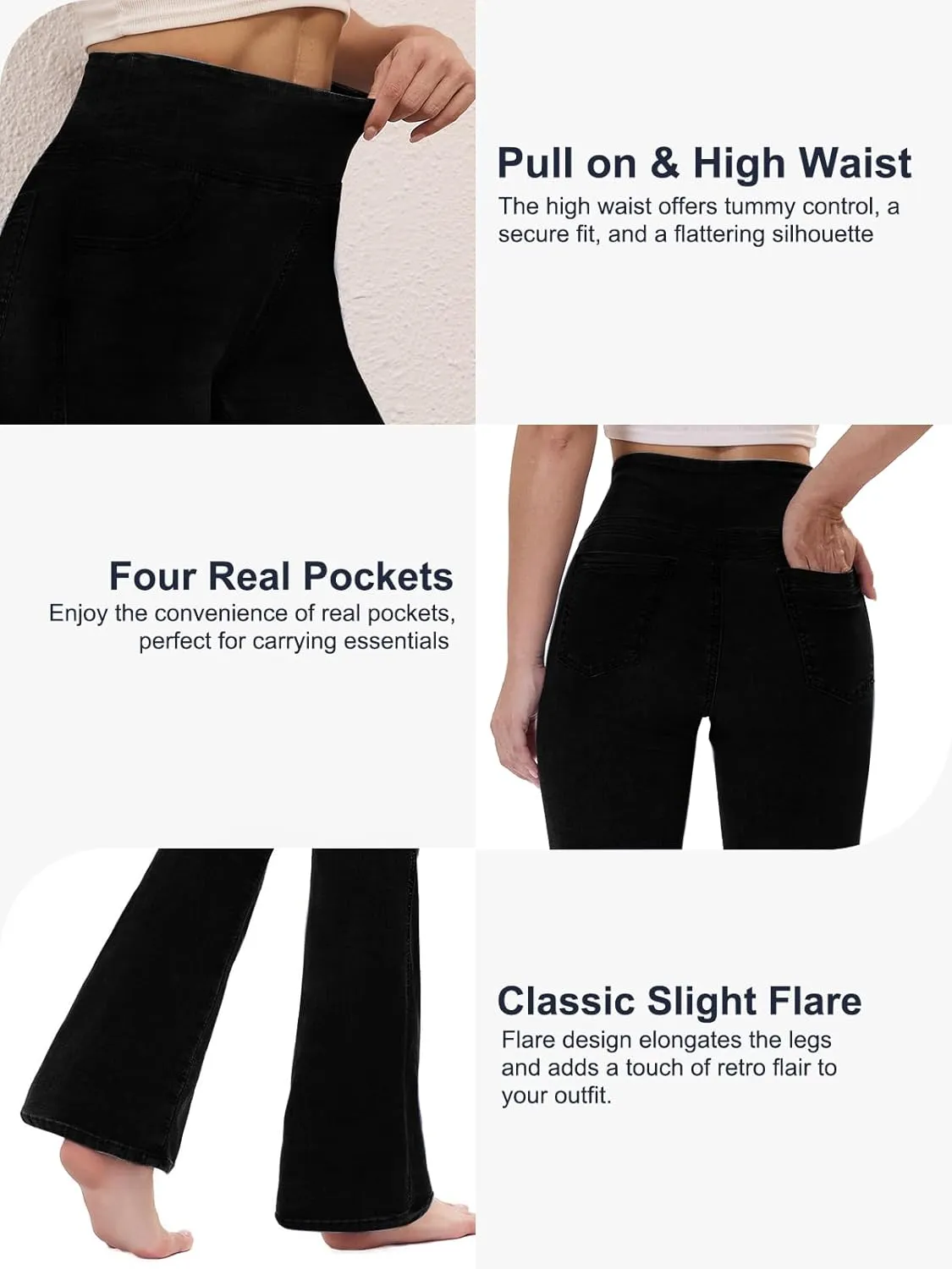 Pull on Flare Jeans for Women, Trendy Stretchy High Waisted Bell Bottom Skinny Boot Cut Jeans Legging for Women