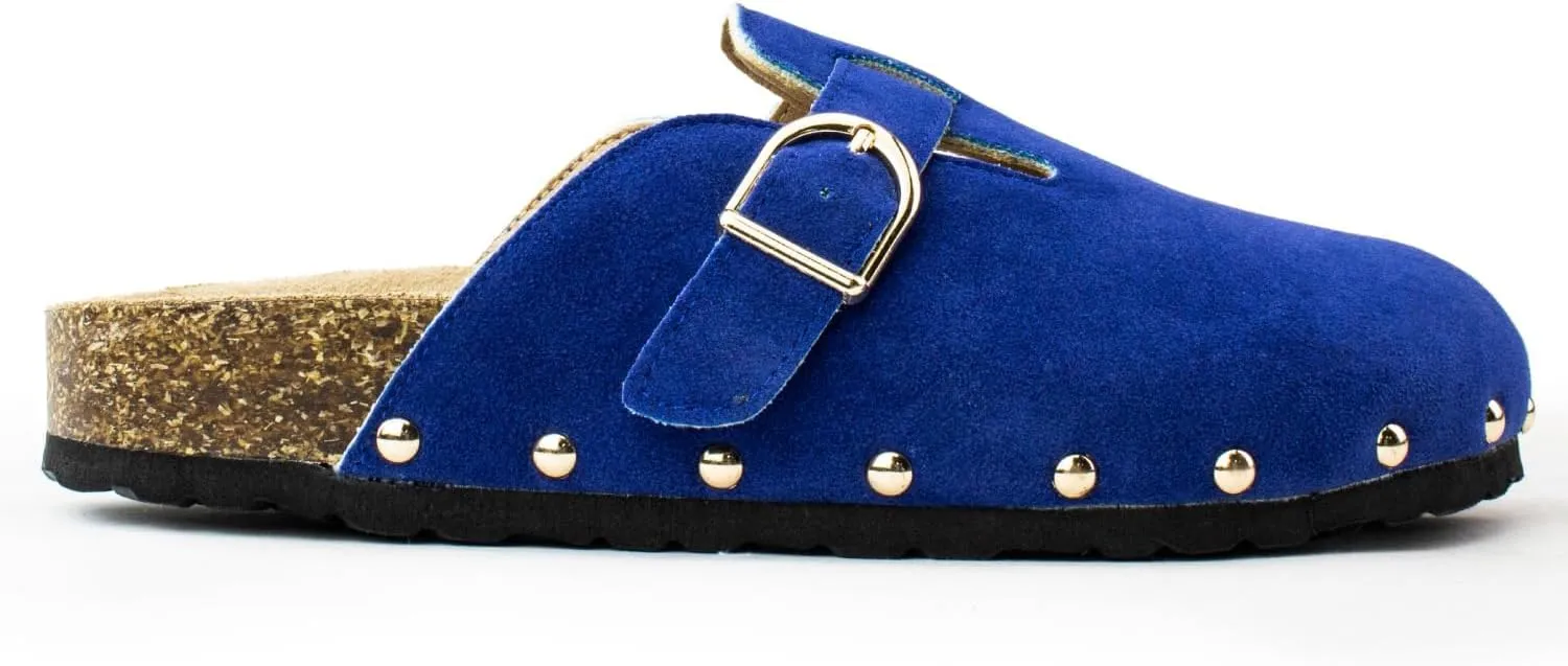 RF ROOM OF FASHION Women's Soft Faux Suede Footbed Cork Clog Antislip Slippers Buckle Mules House Sandals Potato Shoes