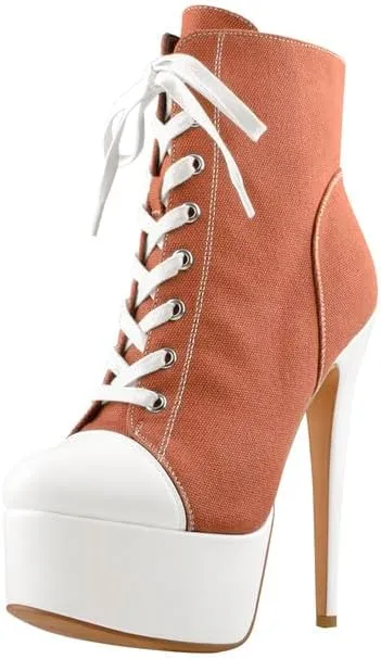 Richealnana Women's Cavans Platform Lace Up Stiletto Heel Fashion Sneaker Boots