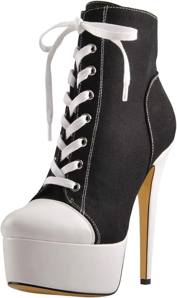 Richealnana Women's Cavans Platform Lace Up Stiletto Heel Fashion Sneaker Boots