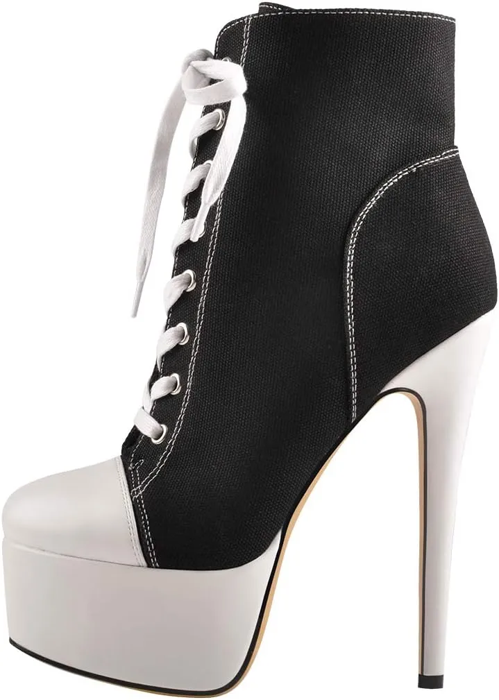 Richealnana Women's Cavans Platform Lace Up Stiletto Heel Fashion Sneaker Boots