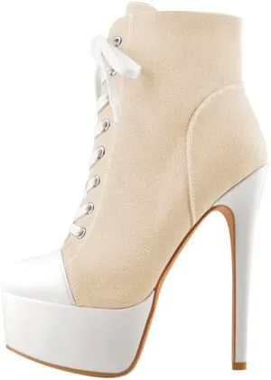 Richealnana Women's Cavans Platform Lace Up Stiletto Heel Fashion Sneaker Boots
