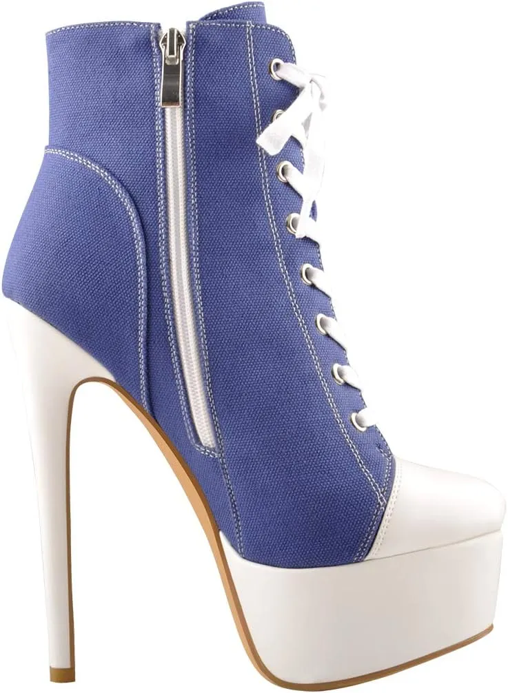 Richealnana Women's Cavans Platform Lace Up Stiletto Heel Fashion Sneaker Boots