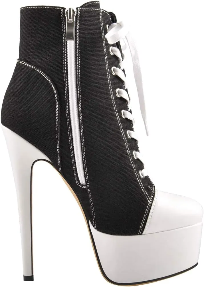 Richealnana Women's Cavans Platform Lace Up Stiletto Heel Fashion Sneaker Boots