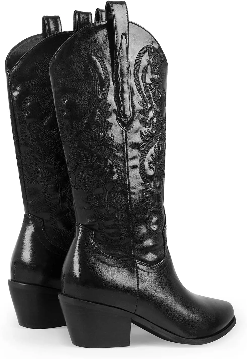 richealnini Cowboy Boots for Women Embroidered Pull-On Mid Calf Booties