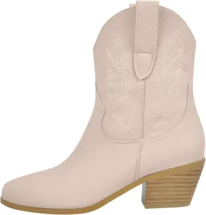 richealnini Women's Cowboy Boots Pull On Stacked Heeled Booties