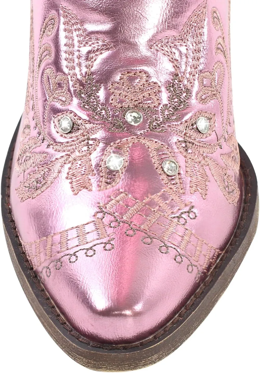 richealnini Women's Metallic Boots Embroidered Western Cowgirl Boots Pull-On Tab Knee High Booties with Crystal Outside Dress