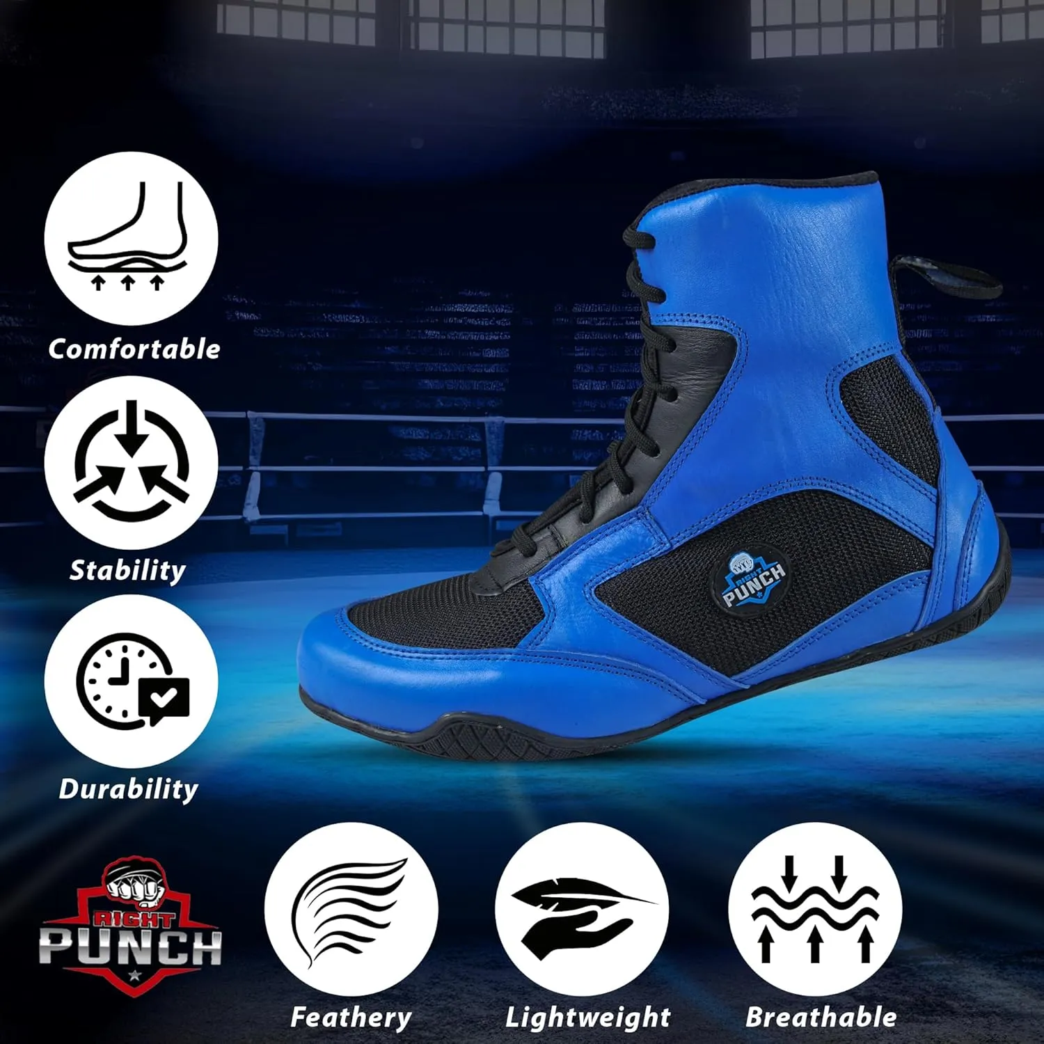 Rightpunch Breathable Boxing Shoes for Men, Women, and Youth | Non-Slip Lightweight Training Boxing Shoes with Rubber Sole