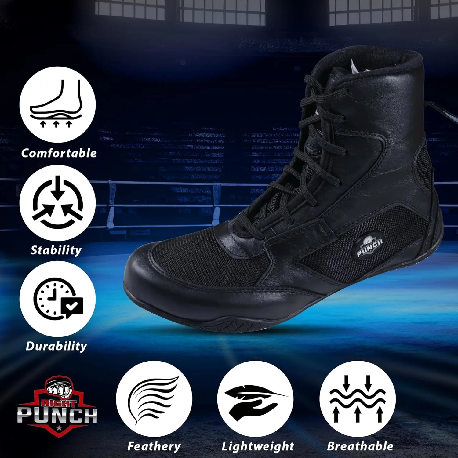 Rightpunch Breathable Boxing Shoes for Men, Women, and Youth | Non-Slip Lightweight Training Boxing Shoes with Rubber Sole