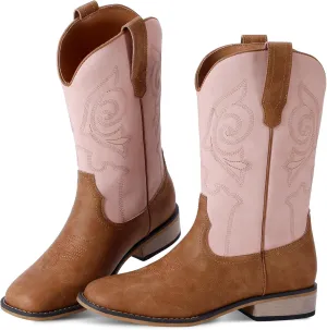 RLW Kids Cowboy Boots for Boys Girls Western Square Toe Youth Cowgirl Boots for Toddler Little & Big Kid