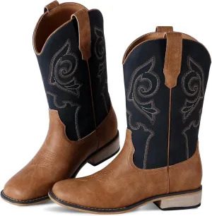 RLW Kids Cowboy Boots for Boys Girls Western Square Toe Youth Cowgirl Boots for Toddler Little & Big Kid