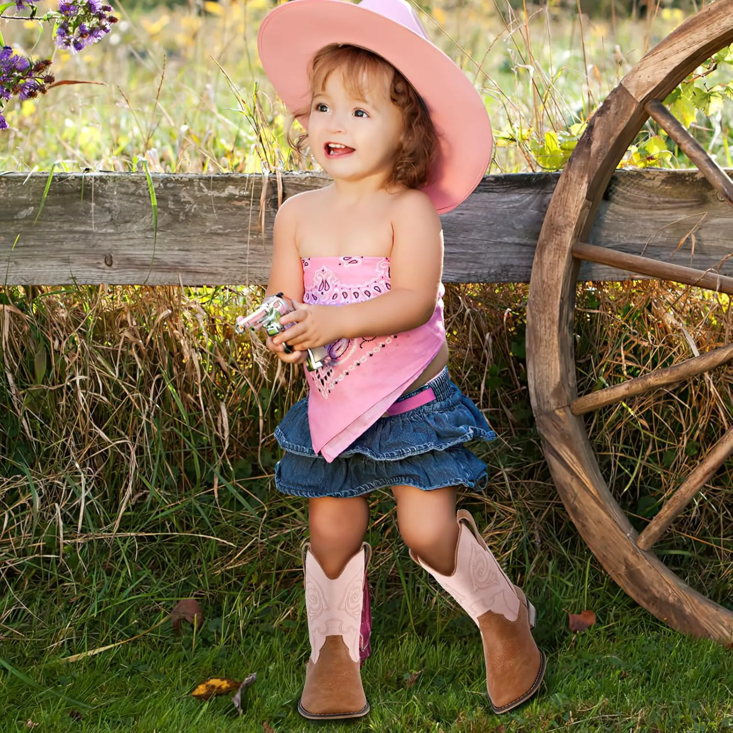 RLW Kids Cowboy Boots for Boys Girls Western Square Toe Youth Cowgirl Boots for Toddler Little & Big Kid