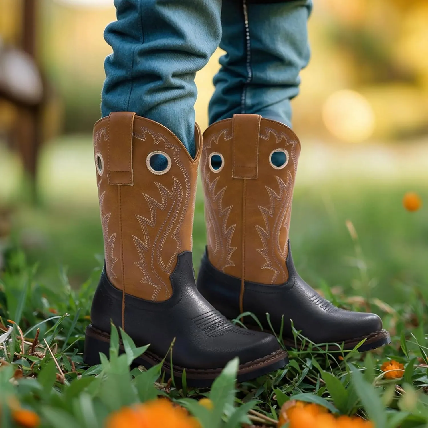 Rollda Boys Cowboy Boots Kids Western Boots Square Toe Girls Cowgirl Boots for Toddler/Little Kid/Big Kid