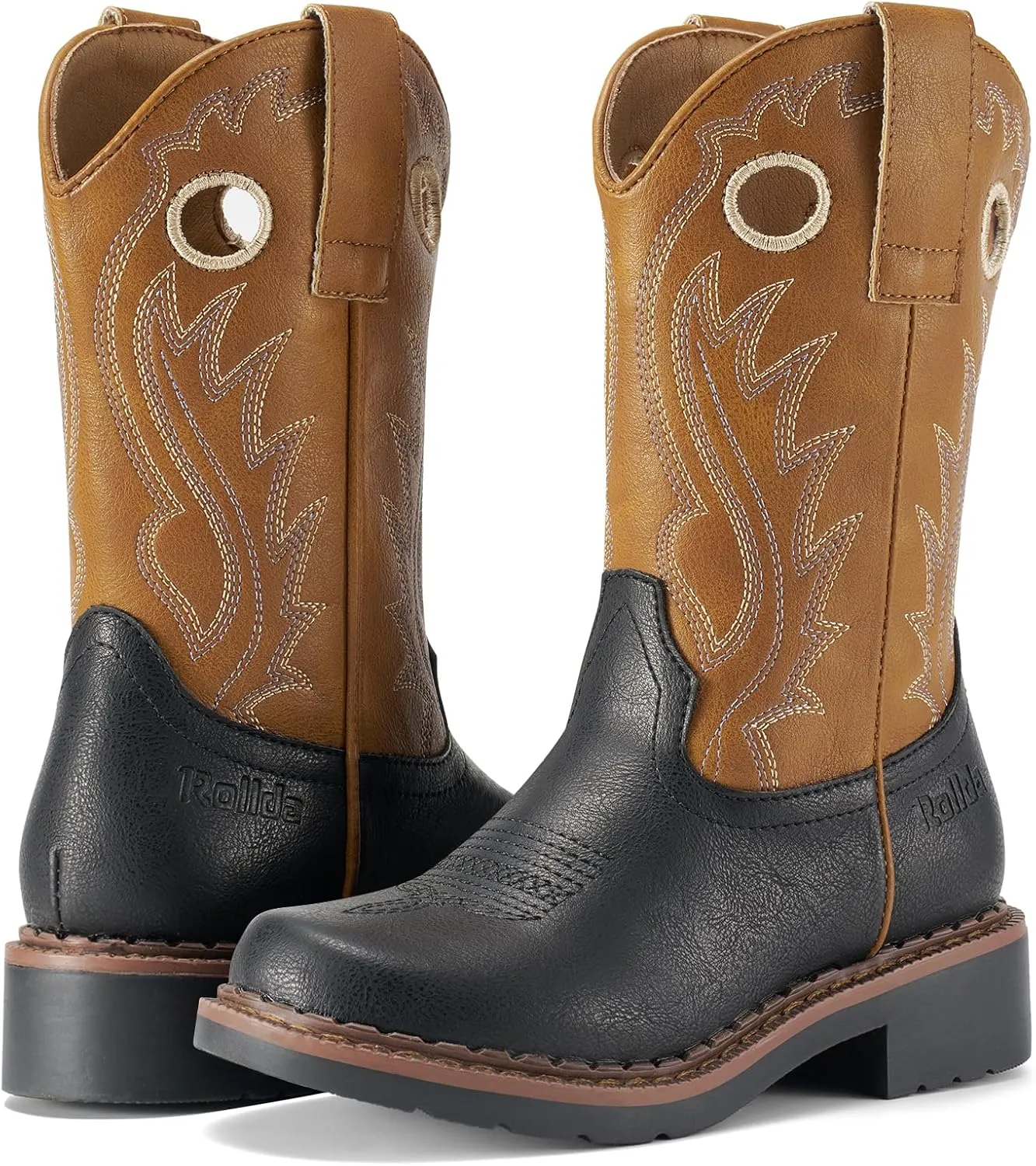 Rollda Boys Cowboy Boots Kids Western Boots Square Toe Girls Cowgirl Boots for Toddler/Little Kid/Big Kid