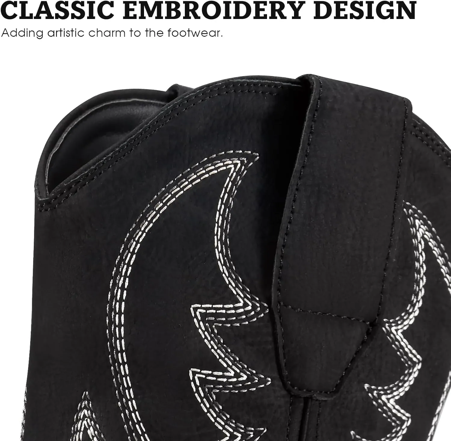 Rollda Cowboy Boots for Men Western Boots Men's Square Toe Chunky Heel Mid-Calf Boots Classic Embroidered Pull On Boots