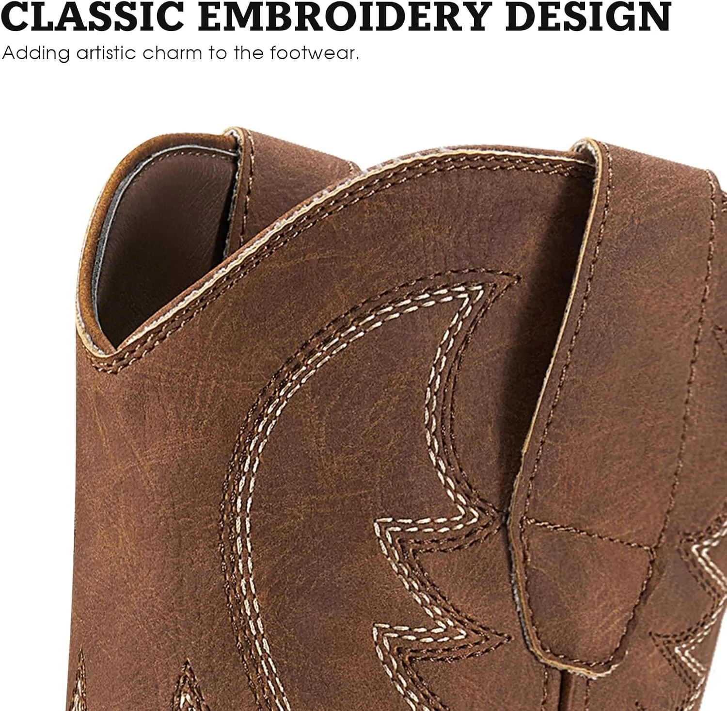 Rollda Cowboy Boots for Men Western Boots Men's Square Toe Chunky Heel Mid-Calf Boots Classic Embroidered Pull On Boots