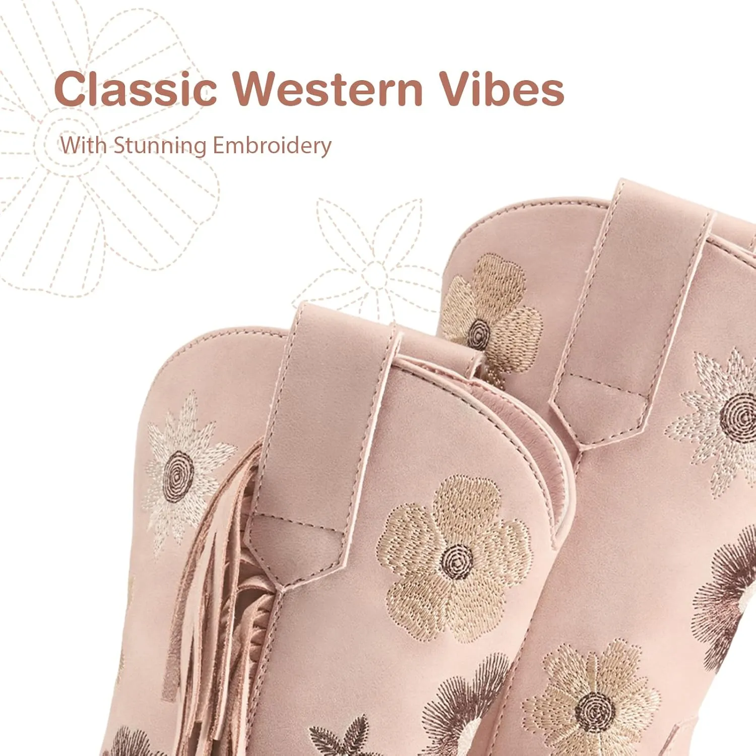 Rollda Girls Cowboy Boots Cowgirl Boots with Tassel Floral Embroidered Kids Western Boots for Toddler/Little Kid/Big Kid