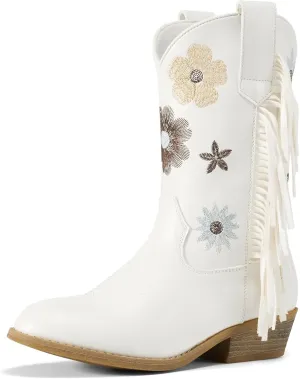 Rollda Girls Cowboy Boots Cowgirl Boots with Tassel Floral Embroidered Kids Western Boots for Toddler/Little Kid/Big Kid