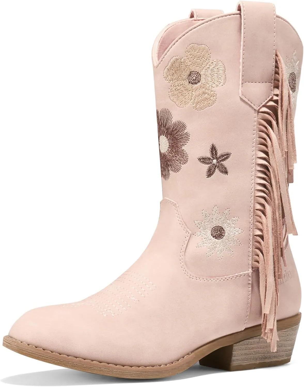 Rollda Girls Cowboy Boots Cowgirl Boots with Tassel Floral Embroidered Kids Western Boots for Toddler/Little Kid/Big Kid